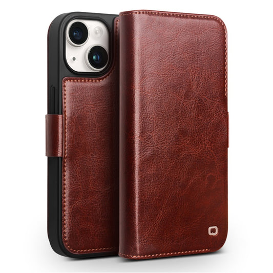 QIALINO Genuine Cow Leather+TPU Phone Case for iPhone 15 Plus Magnetic Closure Shockproof Phone Cover