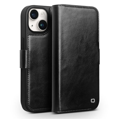 QIALINO Genuine Cow Leather+TPU Phone Case for iPhone 15 Plus Magnetic Closure Shockproof Phone Cover