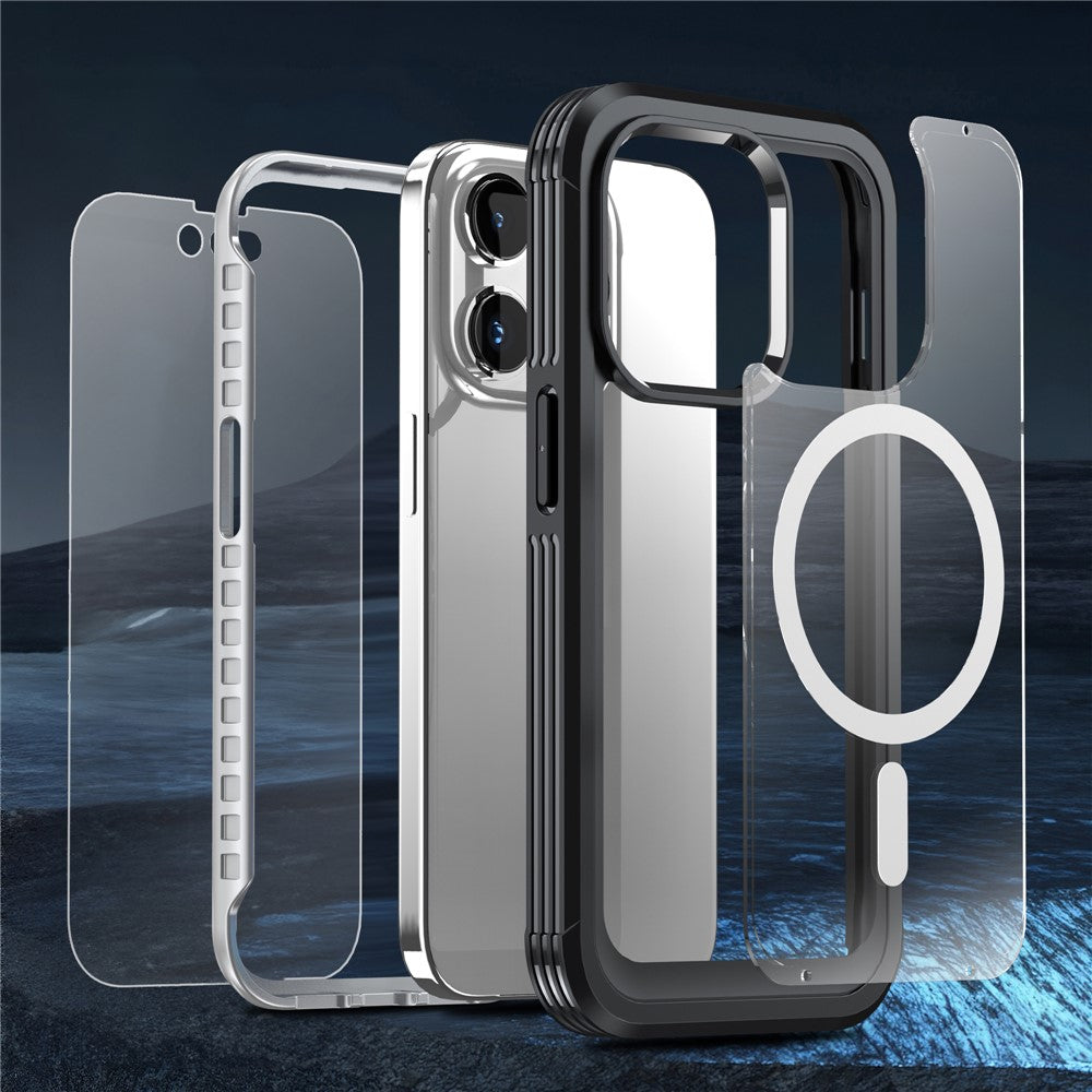 For iPhone 15 Pro Max Phone Case Anti-drop PC + TPU Cover with Tempered Glass Screen Protector