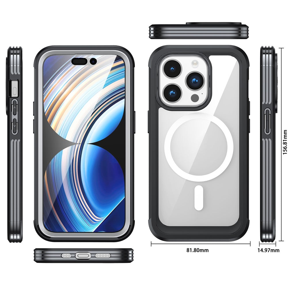 For iPhone 15 Pro Max Phone Case Anti-drop PC + TPU Cover with Tempered Glass Screen Protector