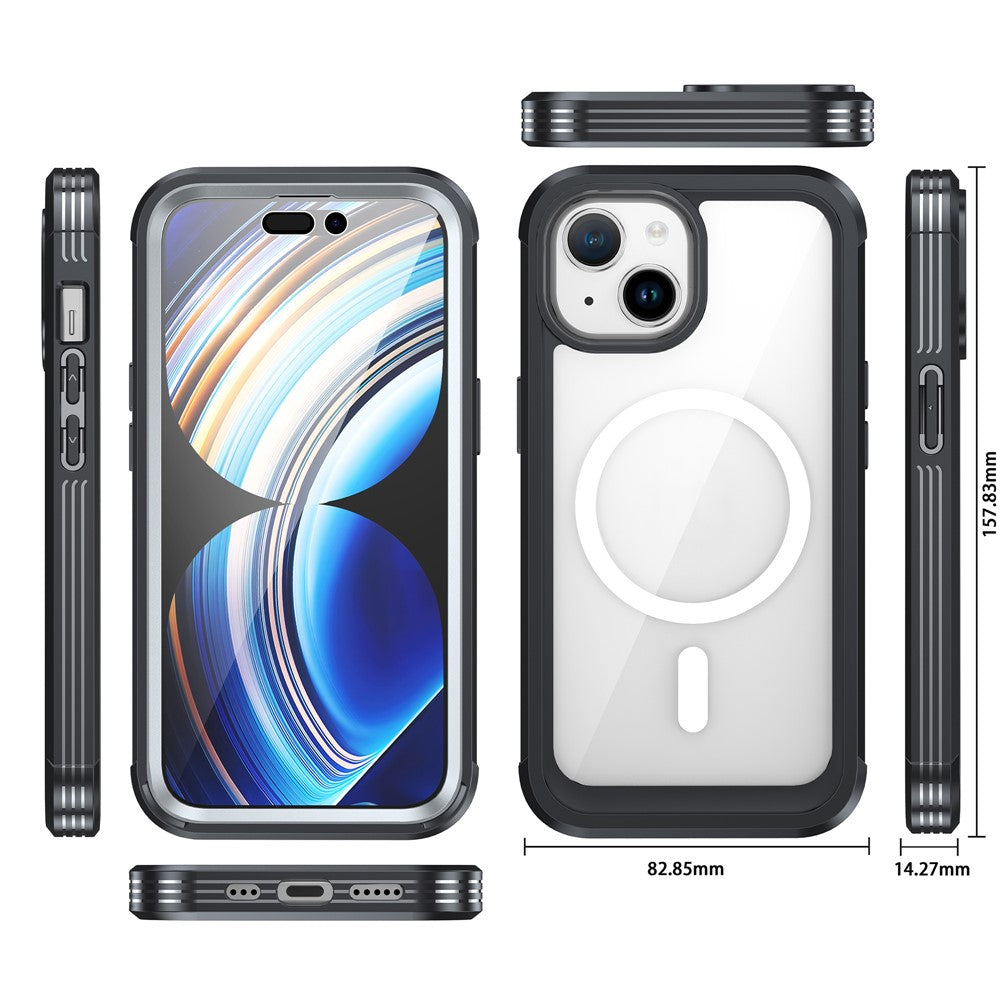 For iPhone 15 Phone Case PC + TPU Clear Cover with Tempered Glass Screen Protector