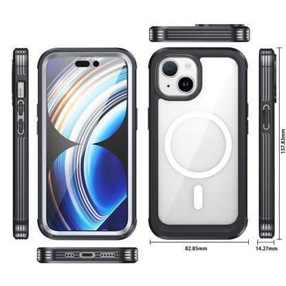 For iPhone 15 Phone Case PC + TPU Clear Cover with Tempered Glass Screen Protector