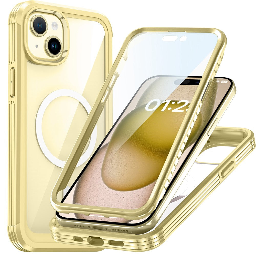 For iPhone 15 Phone Case PC + TPU Clear Cover with Tempered Glass Screen Protector