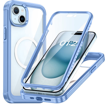 For iPhone 15 Phone Case PC + TPU Clear Cover with Tempered Glass Screen Protector