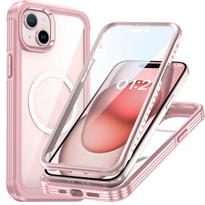For iPhone 15 Plus Transparent Phone Case PC + TPU Cover with Tempered Glass Screen Protector