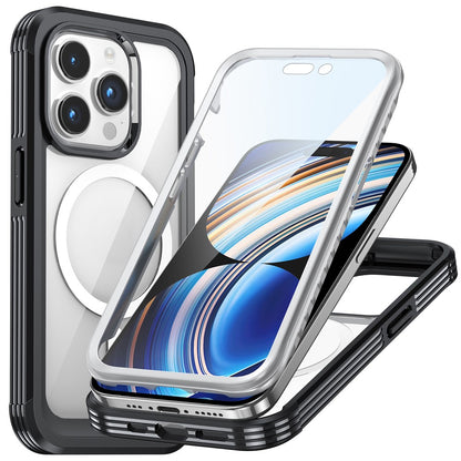 For iPhone 15 Pro Phone Case PC + TPU Fall Protection Cover with Tempered Glass Screen Protector