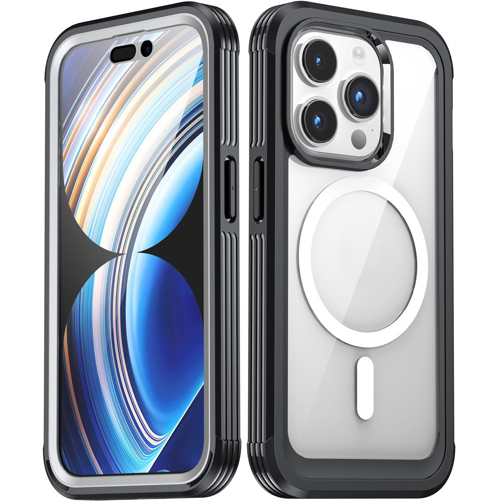 For iPhone 15 Pro Phone Case PC + TPU Fall Protection Cover with Tempered Glass Screen Protector