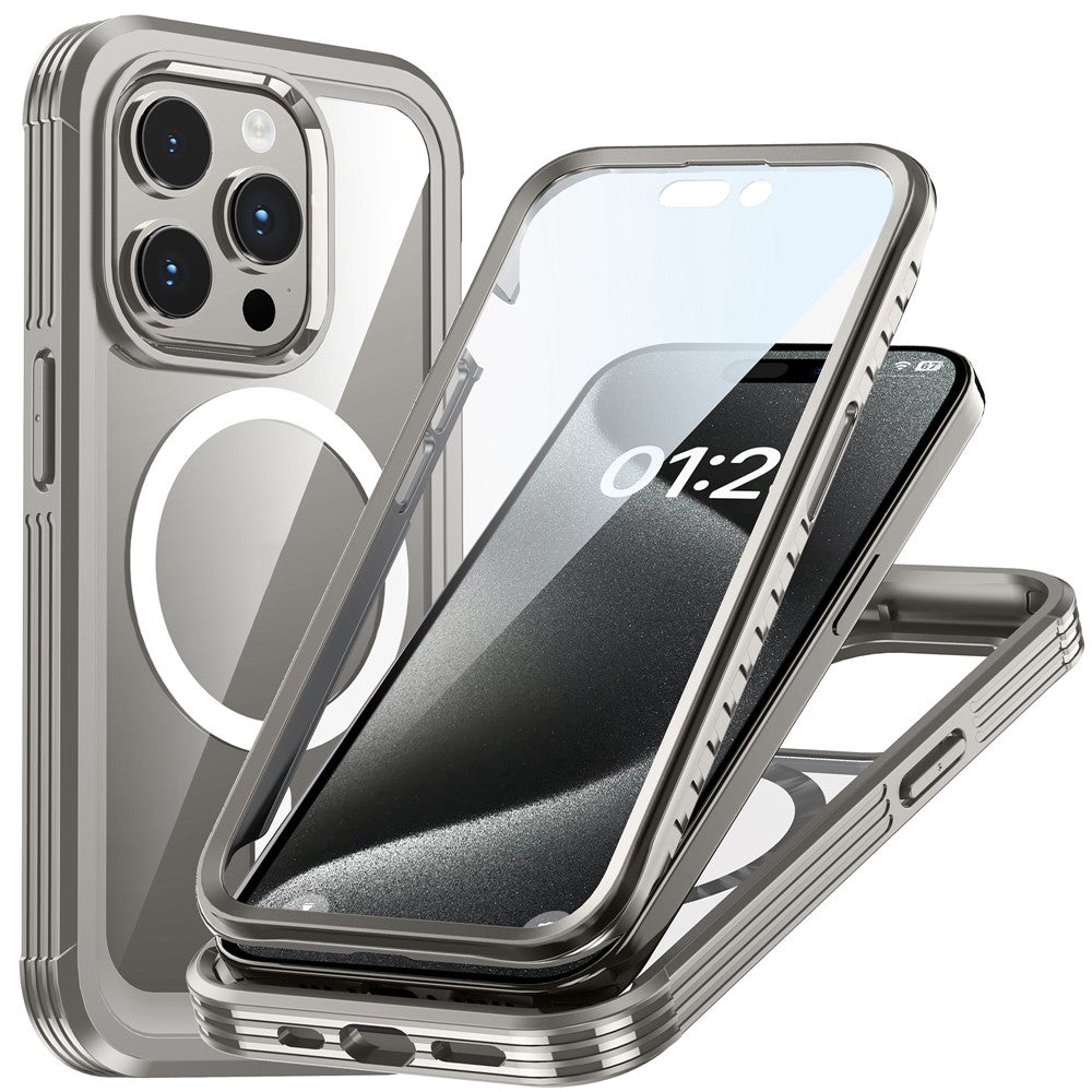 For iPhone 15 Pro Phone Case PC + TPU Fall Protection Cover with Tempered Glass Screen Protector