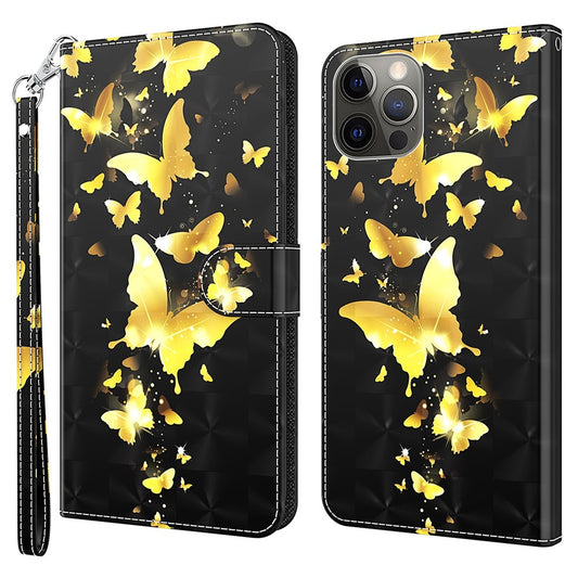 Wallet Case for iPhone 15 Pro , 3D Pattern Printing PU Leather Stand Phone Cover with Strap