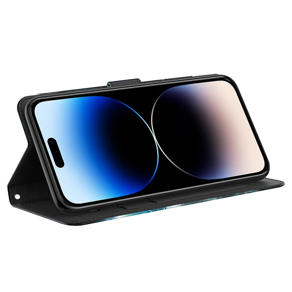Wallet Case for iPhone 15 Pro , 3D Pattern Printing PU Leather Stand Phone Cover with Strap