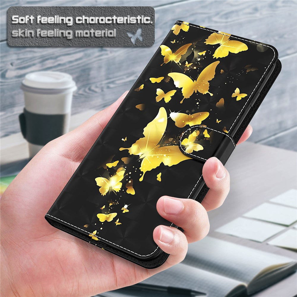 Wallet Case for iPhone 15 Pro , 3D Pattern Printing PU Leather Stand Phone Cover with Strap