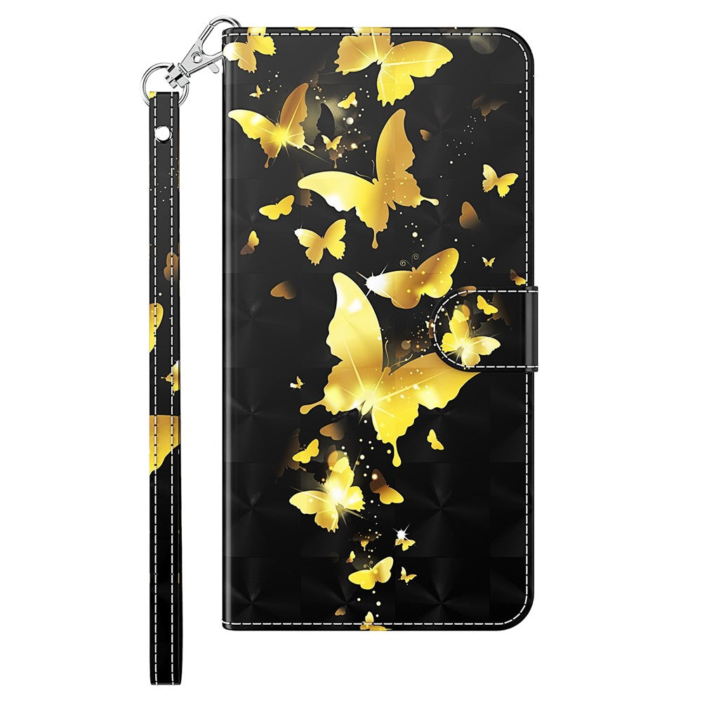 Wallet Case for iPhone 15 Pro , 3D Pattern Printing PU Leather Stand Phone Cover with Strap