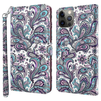 Wallet Case for iPhone 15 Pro , 3D Pattern Printing PU Leather Stand Phone Cover with Strap