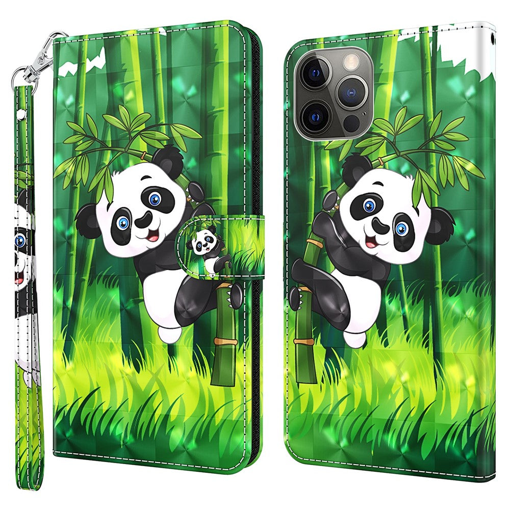 Wallet Case for iPhone 15 Pro , 3D Pattern Printing PU Leather Stand Phone Cover with Strap