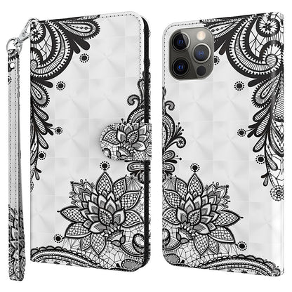 Wallet Case for iPhone 15 Pro , 3D Pattern Printing PU Leather Stand Phone Cover with Strap