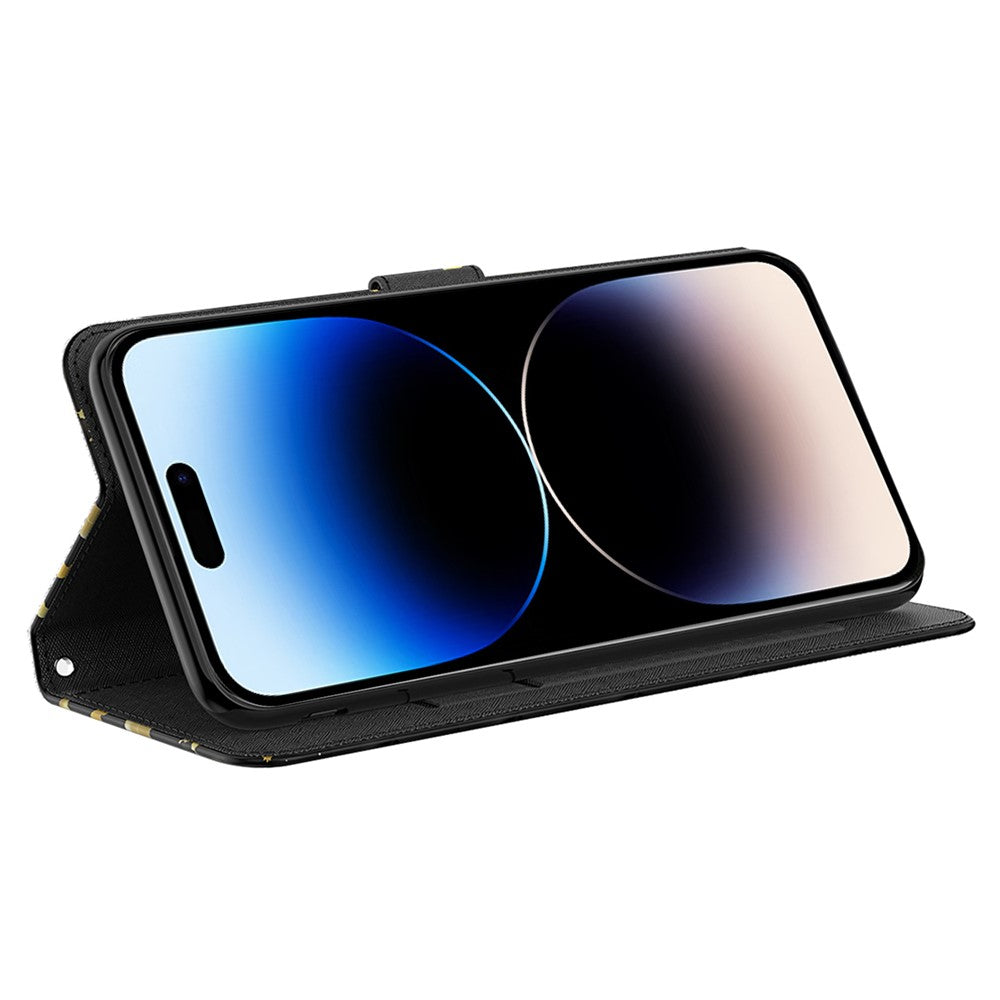 For iPhone 15 3D Pattern Printing Flip Case PU Leather Wallet Stand Phone Cover with Strap