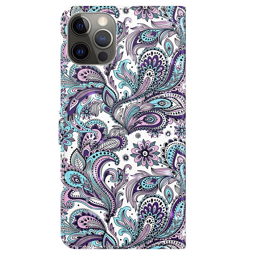 For iPhone 15 3D Pattern Printing Flip Case PU Leather Wallet Stand Phone Cover with Strap