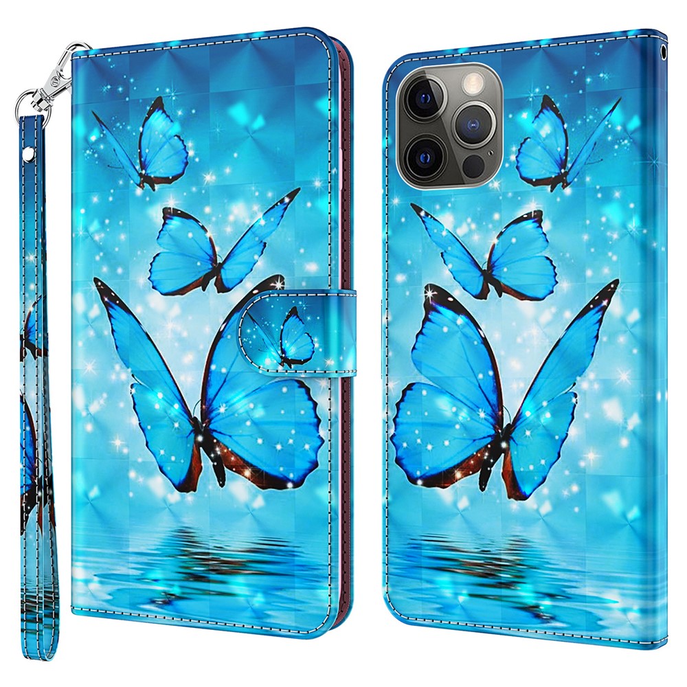For iPhone 15 3D Pattern Printing Flip Case PU Leather Wallet Stand Phone Cover with Strap