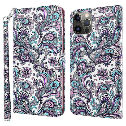 For iPhone 15 Plus Stand Feature Flip Case PU Leather 3D Pattern Printing Wallet Phone Cover with Strap
