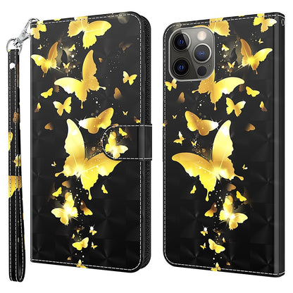 For iPhone 15 Plus Stand Feature Flip Case PU Leather 3D Pattern Printing Wallet Phone Cover with Strap