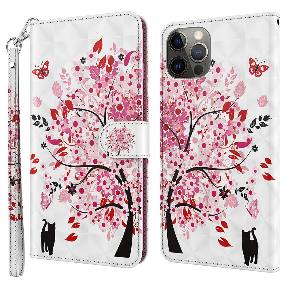 For iPhone 15 Plus Stand Feature Flip Case PU Leather 3D Pattern Printing Wallet Phone Cover with Strap