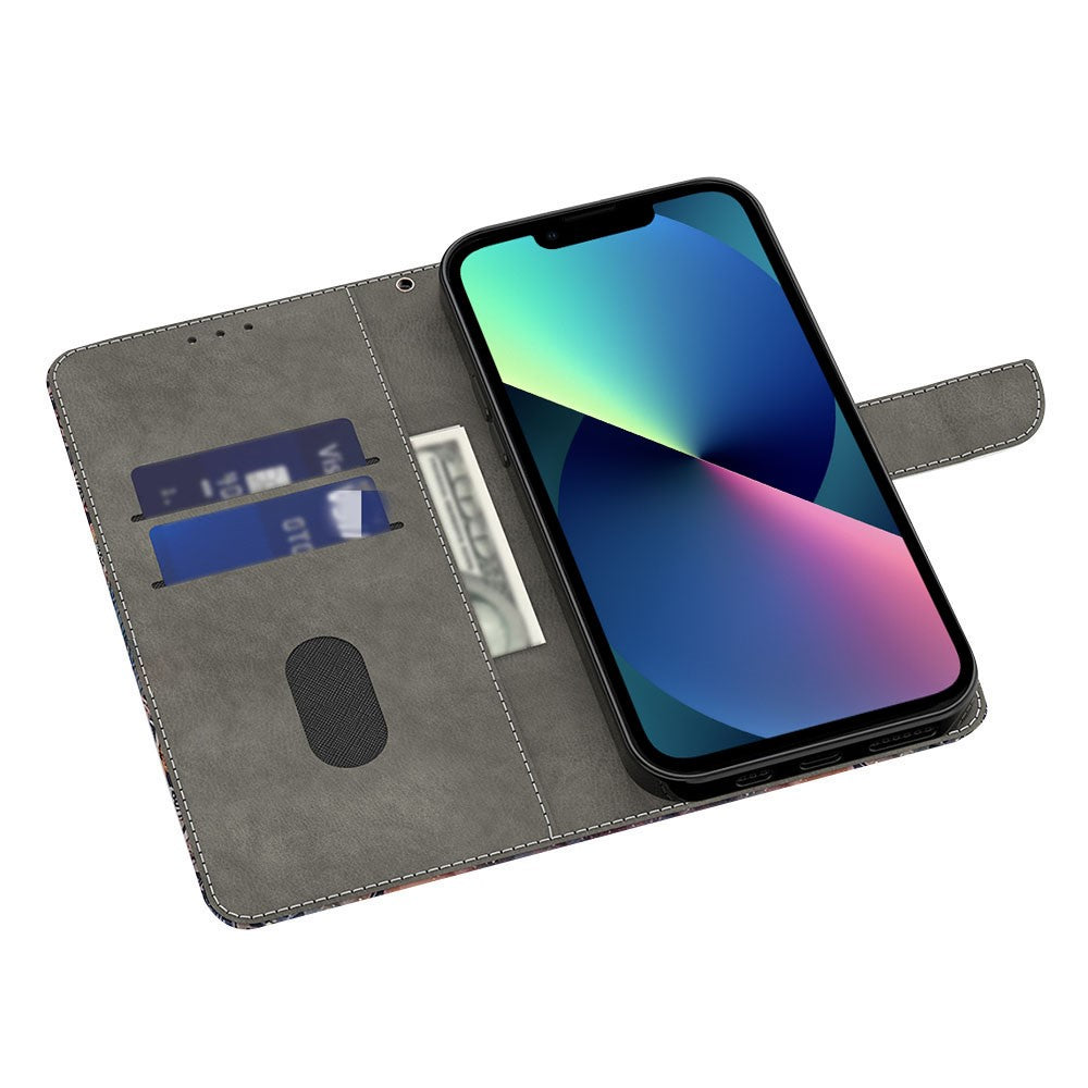For iPhone 15 Wallet Case 3D Pattern Printing PU Leather Stand Flip Phone Cover