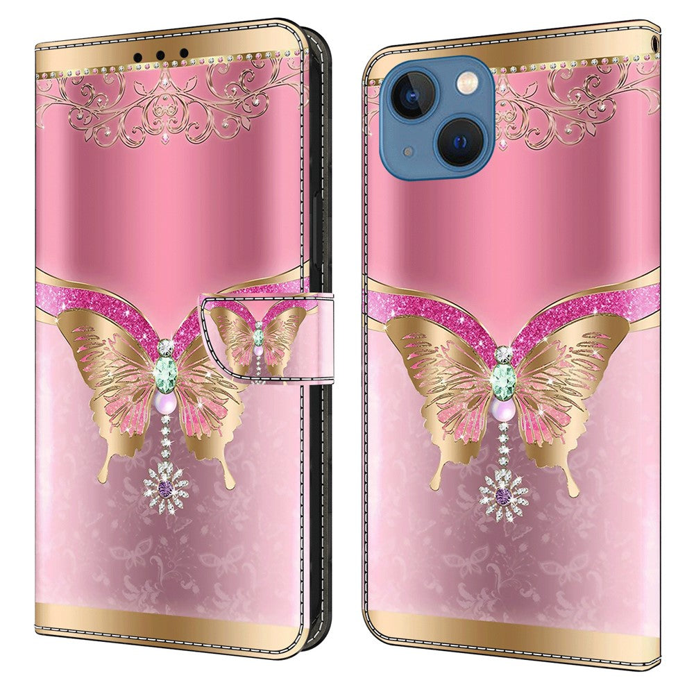 For iPhone 15 Wallet Case 3D Pattern Printing PU Leather Stand Flip Phone Cover