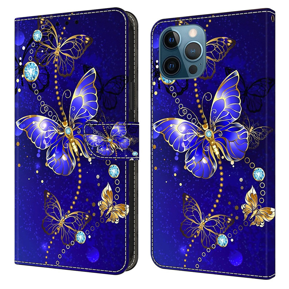 For iPhone 15 Pro PU Leather Phone Case 3D Pattern Printing Wallet Stand Protective Cover