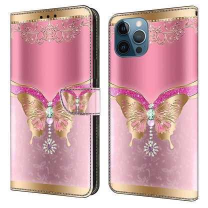 For iPhone 15 Pro PU Leather Phone Case 3D Pattern Printing Wallet Stand Protective Cover