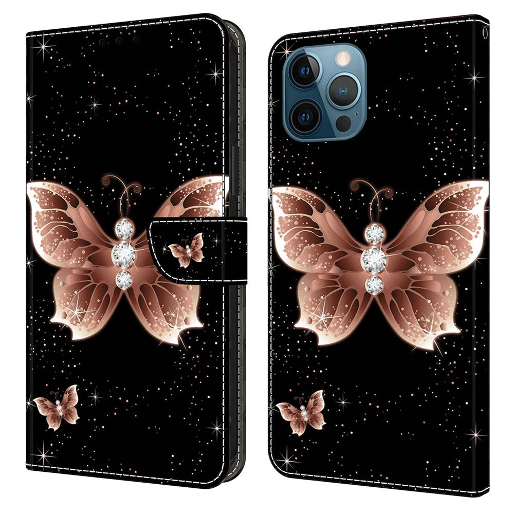 For iPhone 15 Pro PU Leather Phone Case 3D Pattern Printing Wallet Stand Protective Cover