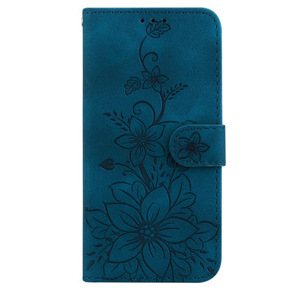 For iPhone 15 Imprinted Lily Flower Case PU Leather Folio Flip Wallet Stand Shell