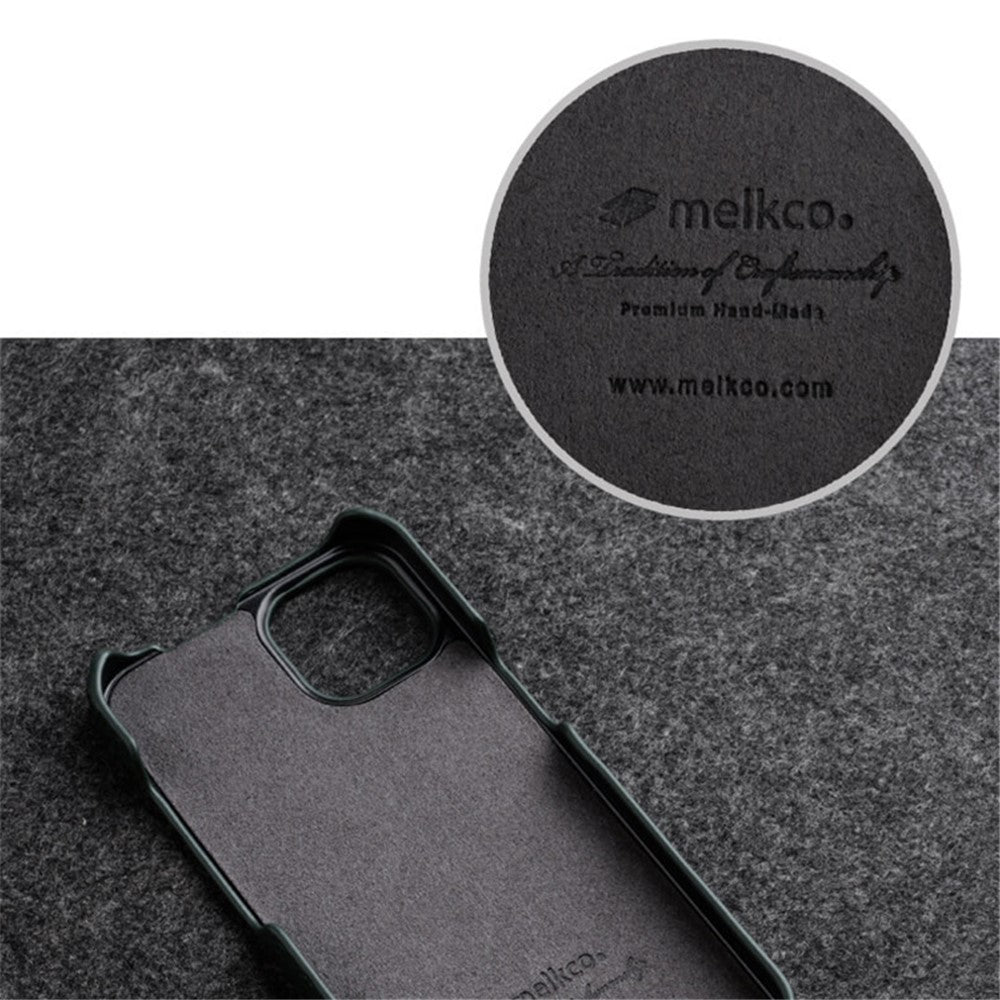 MELKCO For iPhone 14 Plus Litchi Texture Vertical Flip Cover Genuine Cow Leather+PC Phone Case