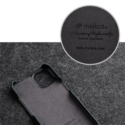 MELKCO For iPhone 14 Plus Litchi Texture Vertical Flip Cover Genuine Cow Leather+PC Phone Case