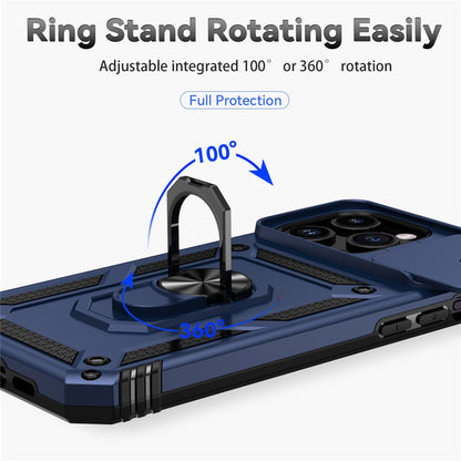 For iPhone 15 Pro Max Slide Camera Protector Phone Case Metal Ring Kickstand Anti-scratch PC + TPU Cover