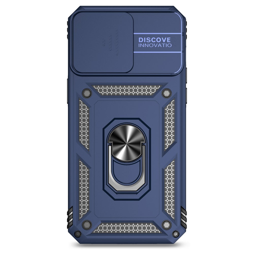 For iPhone 15 Pro Max Slide Camera Protector Phone Case Metal Ring Kickstand Anti-scratch PC + TPU Cover
