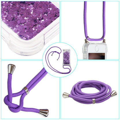 For iPhone 15 Pro Max Mobile Phone Cover Liquid Sequins Case TPU Cell Phone Shell with Long Strap