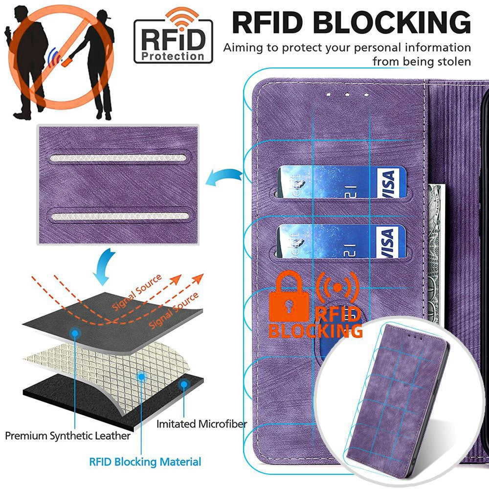 For iPhone 15 Plus RFID Blocking Leather Wallet Phone Case Magnetic Anti-drop Stand Cover