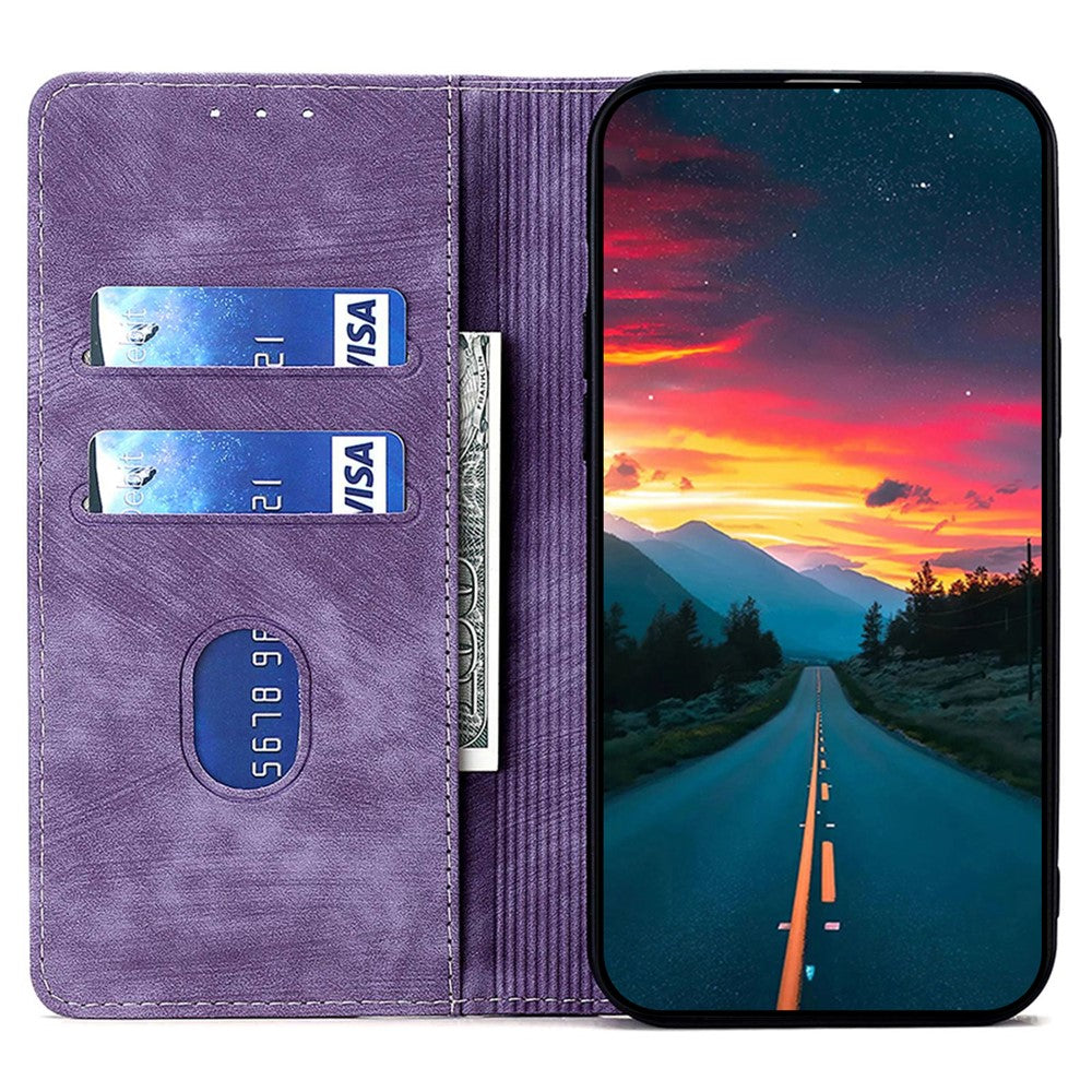 For iPhone 15 RFID Blocking Leather Wallet Stand Phone Case Magnetic Closing Anti-fall Cover