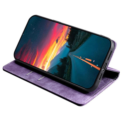 For iPhone 15 RFID Blocking Leather Wallet Stand Phone Case Magnetic Closing Anti-fall Cover