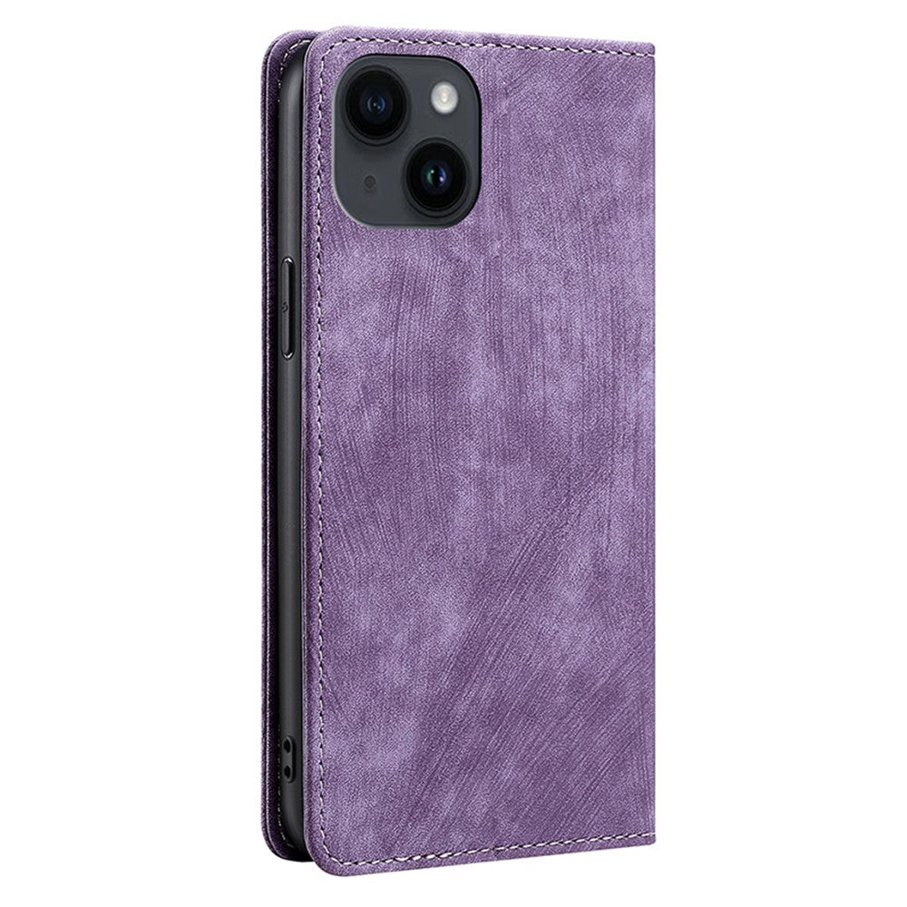 For iPhone 15 RFID Blocking Leather Wallet Stand Phone Case Magnetic Closing Anti-fall Cover