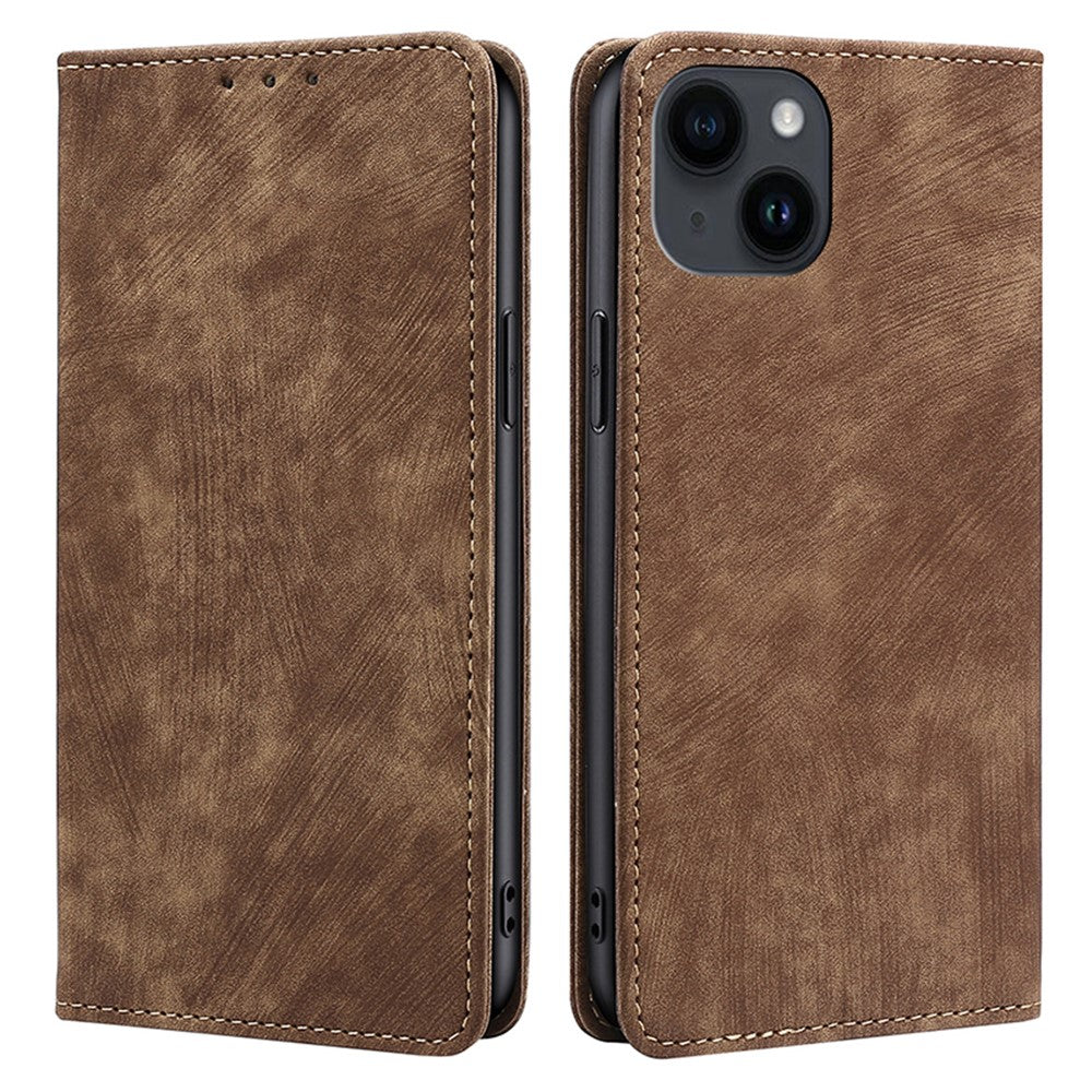 For iPhone 15 RFID Blocking Leather Wallet Stand Phone Case Magnetic Closing Anti-fall Cover