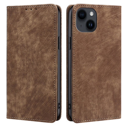 For iPhone 15 RFID Blocking Leather Wallet Stand Phone Case Magnetic Closing Anti-fall Cover