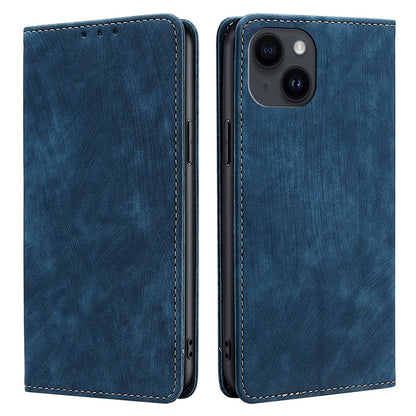 For iPhone 15 RFID Blocking Leather Wallet Stand Phone Case Magnetic Closing Anti-fall Cover