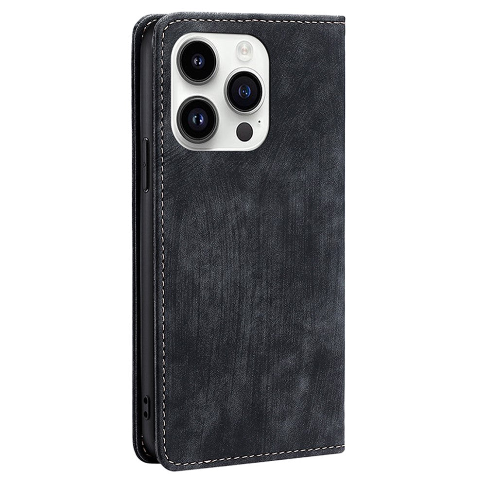 For iPhone 15 Pro Max RFID Blocking PU Leather Phone Case Magnetic Closing Wallet Stand Cover