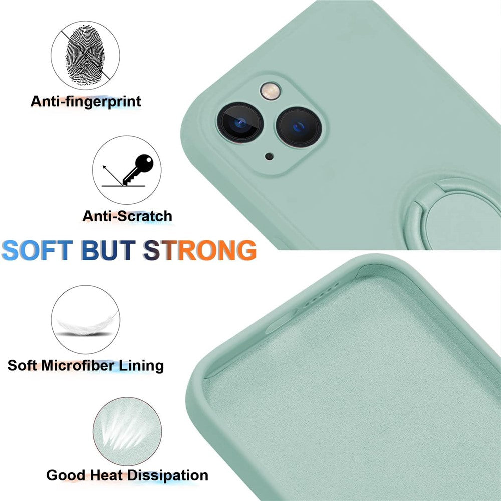 For iPhone 15 Ring Kickstand Phone Case Liquid Silicone Shockproof Cover with Hand Strap