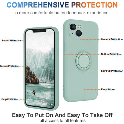 For iPhone 15 Ring Kickstand Phone Case Liquid Silicone Shockproof Cover with Hand Strap