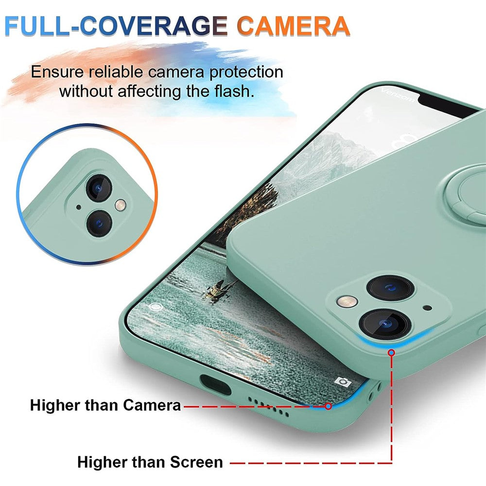 For iPhone 15 Ring Kickstand Phone Case Liquid Silicone Shockproof Cover with Hand Strap