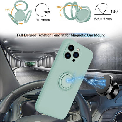 For iPhone 15 Pro Max Ring Kickstand Anti-drop Case Liquid Silicone Phone Cover with Lanyard