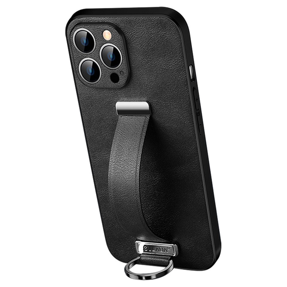 SULADA Fashion Series Crazy Horse Texture PU+PC+TPU Case for iPhone 15 Pro Shockproof Cover with Strap Kickstand