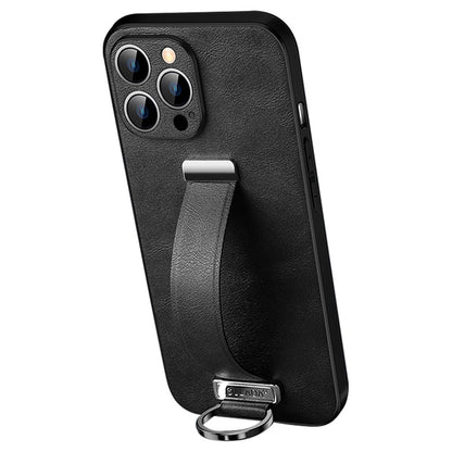 SULADA Fashion Series Crazy Horse Texture PU+PC+TPU Case for iPhone 15 Pro Shockproof Cover with Strap Kickstand